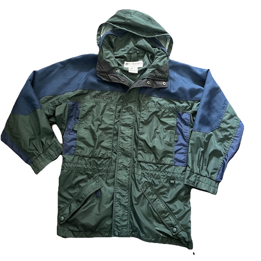 Vintage Columbia Jacket Mens Large Green Blue  West Ridge Stowable Hood Gorpcore